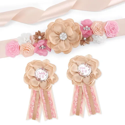 Vansolinne Juego de banda y ramillete de maternidad floral bohemio para mamá futura maternidad, banda para baby shower, decoración de revelación de