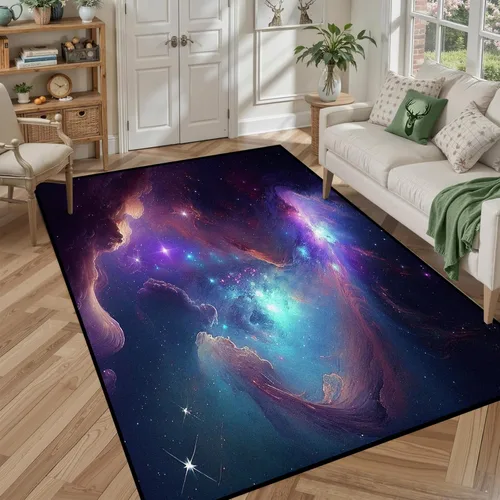 Alfombra de Área Galaxia de 5' x 7', Dormitorio Sala de Estar para Niñas Niños Varones Alfombra Nebulosa Vórtex Tapetes Púrpura Azul Nube galaxy 1