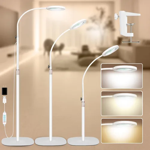Miniatura 8 de HITTI Lupa de 10 veces con luz y abrazadera, lámpara de pie con lupa manos libres con cuello de cisne flexible, 3 colores regulable regulable