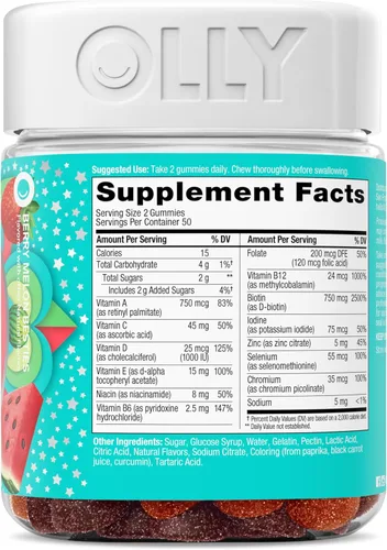 Miniatura 8 de OLLY Teen Girl Multi Gummy, piel saludable y apoyo inmunológico*, vitaminas esenciales, biotina, zinc, multivitamínico masticable, sabor a melón