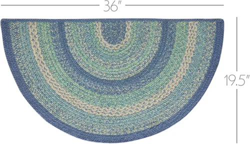 Miniatura 2 de VHC Brands Jolie Farmhouse - Alfombra decorativa de 19.5 x 36 pulgadas, textura azul de yute a rayas, medio círculo, decoración para el suelo