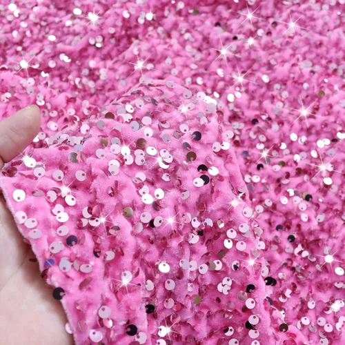 Miniatura 2 de MODFUNS The Yard - Tela de lentejuelas rosa brillante de 1 yarda, tela de terciopelo elástico para coser ropa, lentejuelas rosas con purpurina