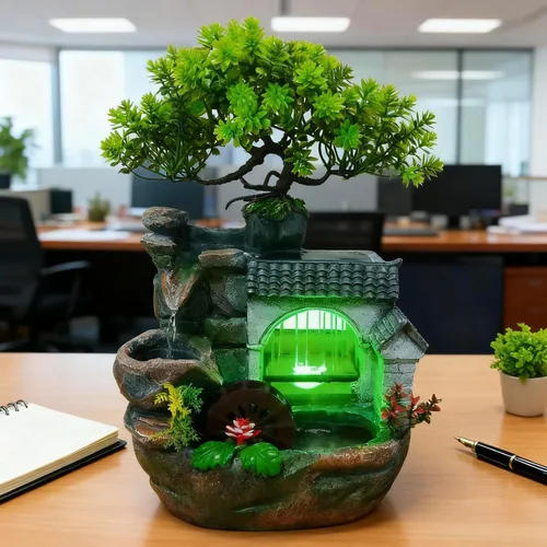 Miniatura 18 de 11.81 pulgadas Fuente de rocalla de mesa para interiores, cascada de bonsái, mini fuente de agua de rocalla con bomba automática y luz LED
