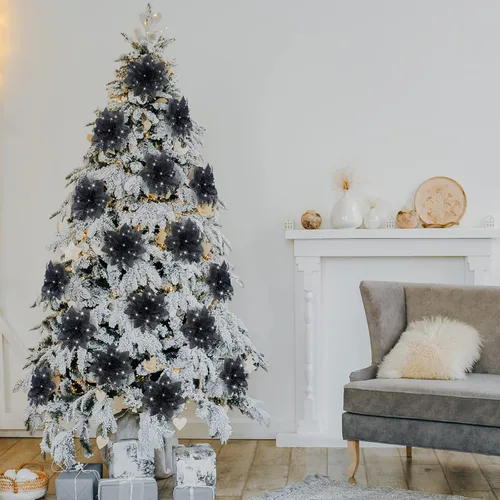 Miniatura 4 de Canlierr 12 piezas flores de Pascua de Navidad de 5.7 pulgadas con purpurina, flores artificiales con clips, adorno de árbol de Navidad para corona
