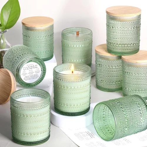 DARJEN Paquete de 12 tarros de vela verdes para hacer velas - tarros de vidrio vacíos de 8 onzas para hacer velas con tapas y etiquetas de bambú,