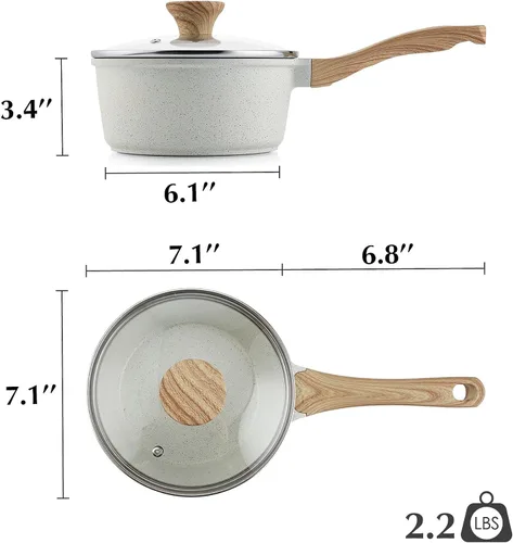 Miniatura 8 de SENSARTE - Set de Cacerola Antiadherente de Cerámica Blanca con Tapa, Olla de Cocina Pequeña con Mango de Enfriamiento Lento, Cacerola Compatible