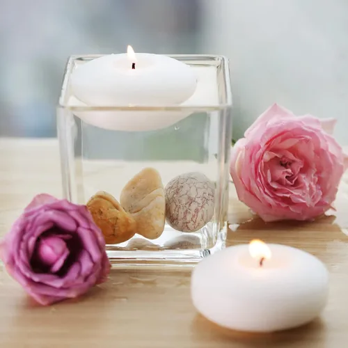 Miniatura 4 de flamecan Paquete de 12 velas flotantes, velas blancas sin perfume de cera sin goteo de 3 pulgadas, para jarrones cilíndricos, bodas, fiestas y días
