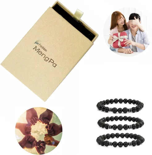 Miniatura 5 de MengPa - Pulseras de cuentas con cuentas de piedra volcánica mate y roca de lava, elástica, para hombre y mujer