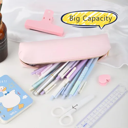 Miniatura 9 de Oyachic Estuche para lápices de piel sintética, bolsa de maquillaje cosmética, bolsa pequeña para bolígrafos, caja de almacenamiento con cremallera