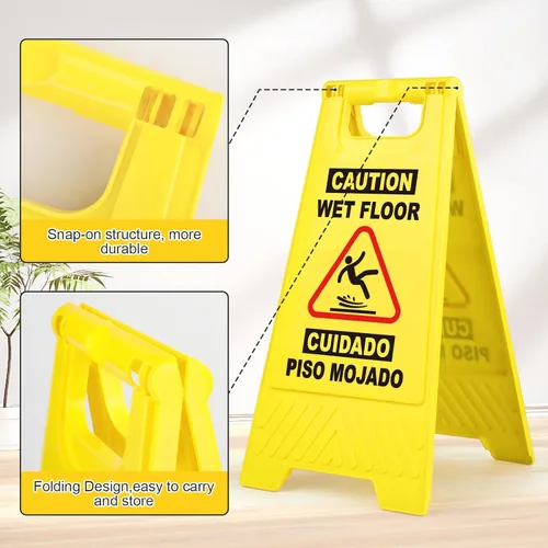 Miniatura 3 de XPCARE Letrero plegable bilingüe de precaución mojado para piso, doble cara con marco en A, cartel de precaución de seguridad, comercial, 17.5