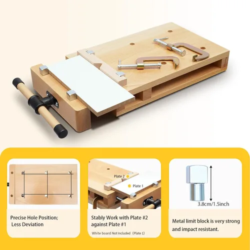 Miniatura 4 de Tornillo de banco para carpintería - Tornillo de madera dura para banco de trabajo con 4 perrillos de banco y 2 clips, kit de tornillos de banco