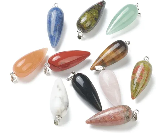 Miniatura 8 de Colgantes de piedras preciosas naturales en forma de bala, hallazgos de latón de platino, colgantes de chakras puntiagudos, encanto de piedra