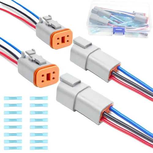 Miniatura 12 de Kit de 6 conectores Deutsch DT de 2 pines negro macho hembra arnés de cableado Deutsch Pigtail de 2 vías impermeable conector eléctrico automotriz