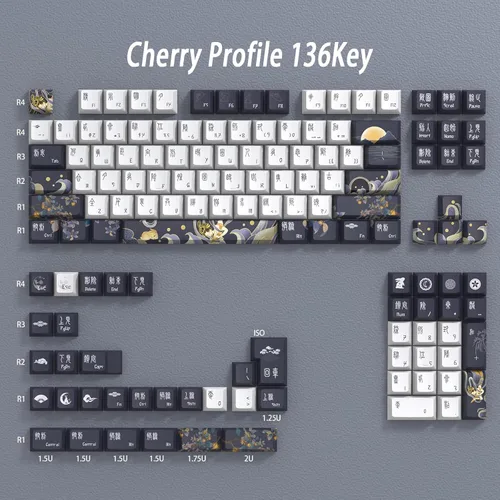 Miniatura 6 de JSJT Teclas PBT 136 Teclas Perfil Cherry Juego de Teclas Temáticas de Chang'e y Conejo Teclas de Estilo Antiguo Azul Zang Teclas Personalizadas