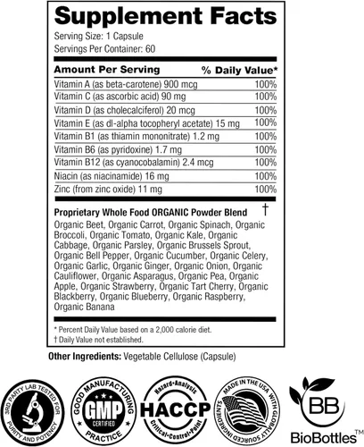 Miniatura 3 de FeelGood Superfoods Vita Fruit and Veggies Cápsulas – 25 ingredientes superalimentarios, multivitamínico de frutas y verduras, 60