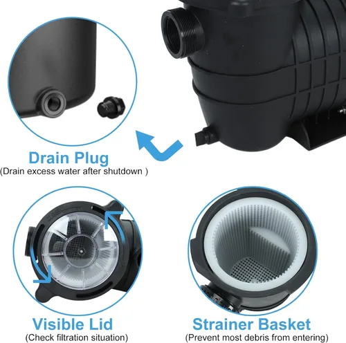 Miniatura 6 de Bomba de piscina de 2.0 HP en /sobre tierra, bombas de agua de piscina de una sola velocidad de 110V 6600GPH lnground sobre tierra con cesta