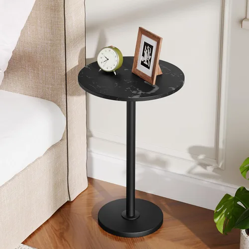 Miniatura 8 de YATINEY Mesa auxiliar redonda, mesa alta para bebidas para espacios pequeños, mesa auxiliar de café Martini estilo pedestal en sala de estar, Mármol
