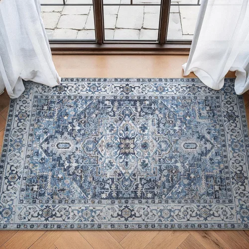 Miniatura 51 de Bloom Rugs Alfombra lavable antideslizante de 2 x 3 pies, color azul/verde/mandarina, alfombra tradicional oriental para sala de estar, dormitorio