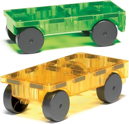 Miniatura 2 de MAGNA-TILES Coches – Juego de Construcción Magnético de 2 Piezas en Verde y Amarillo, La MARCA ORIGINAL de Construcción Magnética