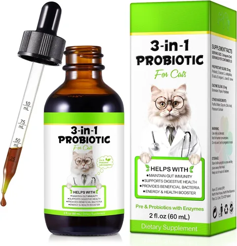 Probióticos para gatos, probióticos para gatos con prebióticos y enzimas, gotas probióticas 3 en 1 para gatos, suplemento de probióticos para gatos