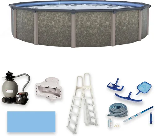 Miniatura 15 de Blue Wave Riviera - Paquete de piscina de pared metálica ovalada de 15 pies x 30 pies, 54 pulgadas de profundidad, 8 pulgadas de profundidad, riel
