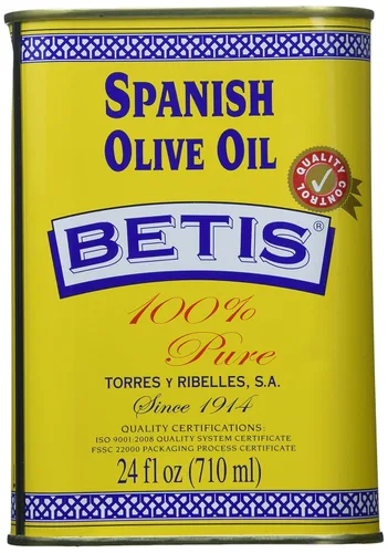 Betis Aceite de oliva puro de 24 onzas en lata, aceite de oliva español refinado orgánico, sabor afrutado, sin gluten, todo natural, ideal para