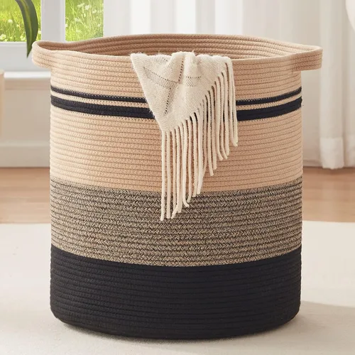 Miniatura 12 de OIAHOMY Cesta de lavandería de 80 L, cesta de almacenamiento con asas, canasta decorativa para sala de estar, cesta de almacenamiento tejida