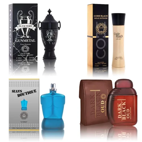Miniatura 40 de Set de colonia para hombre, EDP, pack de 4 (3.4 oz / 100 mL), Amazing Code Gold, Verse Adonis Blue, AzuraAD, Invincible, Office Clean & Confident