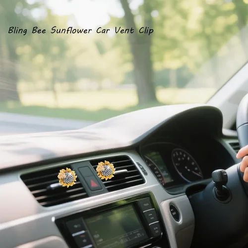 Miniatura 4 de ORIESSE Accesorios para auto con girasol, clips móviles de abeja y flor para ambientador de aire del coche, decoraciones brillantes para ventilación