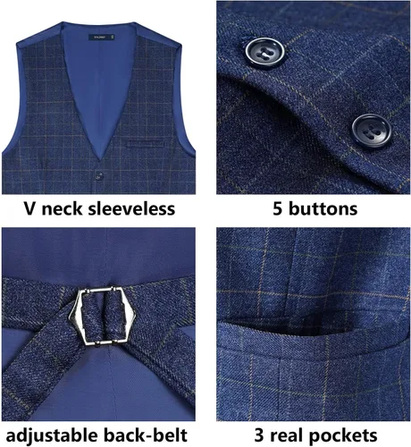 Miniatura 5 de FAIMO Suit Vest for Men Formal, Mens Vest Dress Tweed Waistcoat for Tuxedo Vest for Party Wedding Business(XS-4XL)