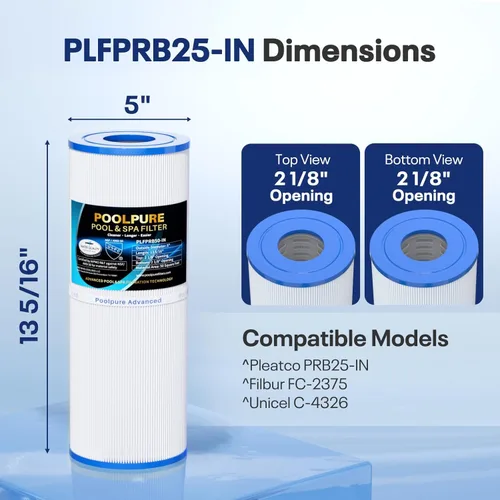 Miniatura 2 de POOLPURE Filtro de bañera de hidromasaje PLFPRB25-IN reemplazar a Unicel C-4326, Guardian 413-106, Filbur FC-2375, FC-2370, 3005845, 17-2327