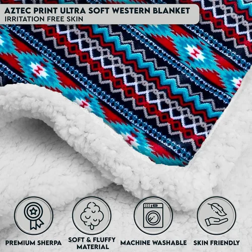 Miniatura 2 de TrailCrest Manta de forro polar sherpa, acogedora manta azteca de felpa para adultos, para hombres y mujeres, reversible con estampados aztecas