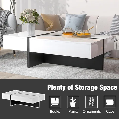 Miniatura 5 de Mesa auxiliar con cajones de almacenamiento, muebles de sala de estar de diseño rectangular contemporáneo, mesa de cóctel moderna de superficie