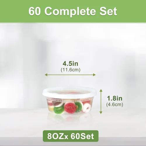 Miniatura 2 de Dipoo 60 juegos (120 piezas) recipientes Deli con tapas de 8 oz, recipientes de plástico herméticos, a prueba de fugas y sin BPA para llevar