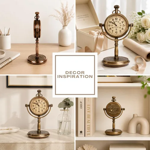 Miniatura 5 de PORTHO Reloj de escritorio personalizado, reloj de mesa silencioso para decoración del hogar y la oficina, reloj único de la vieja escuela