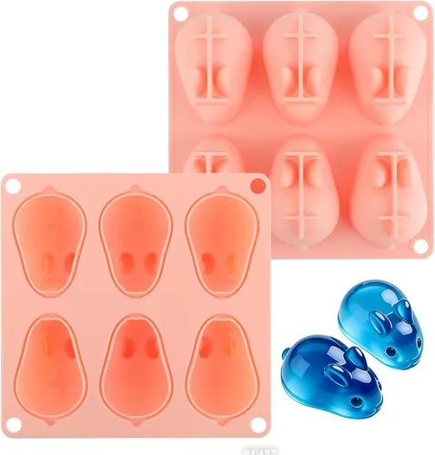 Moldes 3D de silicona para cubitos de hielo de conejo, 2 moldes de resina de silicona en forma de conejo para mousse, fondant y helado, 6 cavidades
