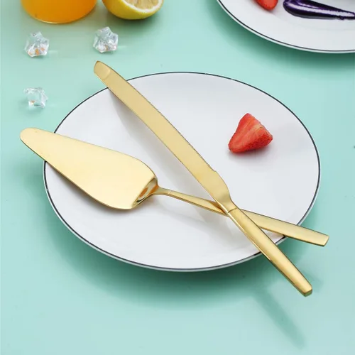 Miniatura 3 de Berglander Servidores de pastelería de pastel de oro, juego de servir de acero inoxidable, juego de cuchillos para pasteles y servidores, perfecto