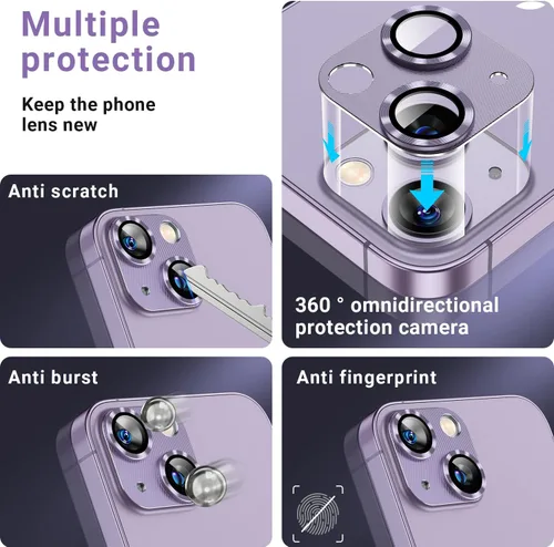 Miniatura 6 de Korecase Paquete de 2 protectores de cámara compatibles con iPhone 14/iPhone 14 Plus, vidrio templado 9H, antiarañazos, polvo, fuerte adherencia