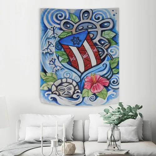 Miniatura 6 de Kizon Tapiz de Puerto Rico Boricua con bandera puertorriqueña para colgar en la pared, decoración del hogar, tapiz puertorriqueño para Puerto Sala
