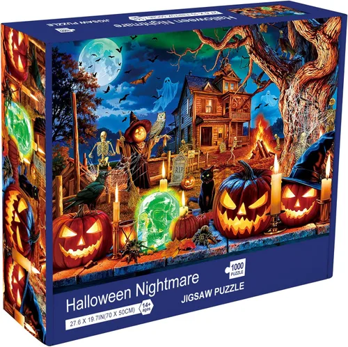 Miniatura 3 de Sutinban Rompecabezas de Halloween de 1000 piezas para adultos, calavera de terror, cabeza de calabaza, rompecabezas de casa encantada de Halloween