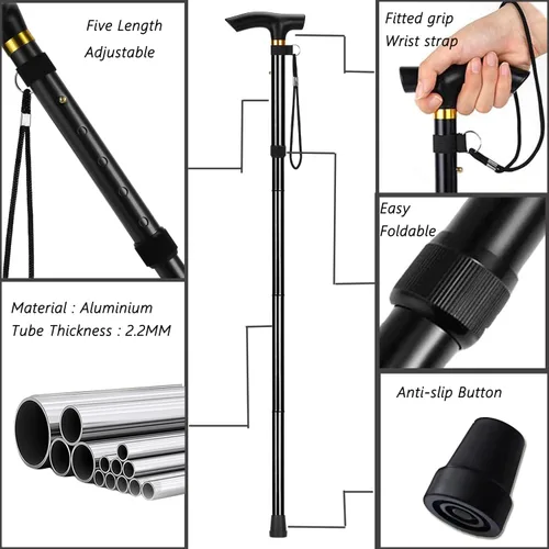 Miniatura 4 de Bastones de aleación de aluminio y bastón de senderismo plegable antideslizante, longitud ajustable para ancianos
