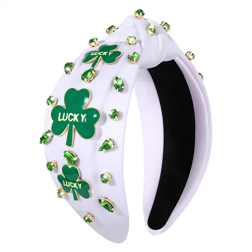 Miniatura 11 de mokkia Diadema para el día de San Patricio para mujer, diadema de trébol verde, diadema de cristal con diamantes de imitación anudada, accesorios