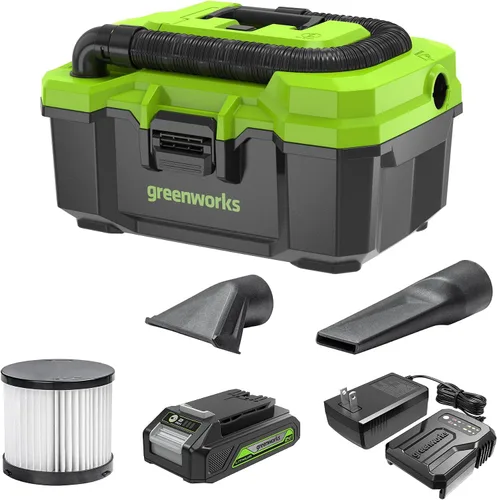 Miniatura 10 de Greenworks Aspiradora inalámbrica de 24 V sin escobillas de 3 galones con manguera, herramienta para hendiduras, boquilla de piso, batería de 4.0 Ah