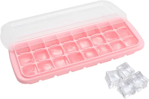 Miniatura 9 de Bandeja de cubitos de hielo, bandeja de hielo de silicona suave con tapa de polipropileno, bandejas flexibles para cubitos de hielo para congelador