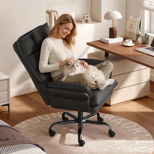 Miniatura 12 de Bestier Silla de oficina con patas cruzadas, silla cruzada con brazos ajustables, silla ejecutiva de terciopelo reclinable de 135° con ruedas, silla
