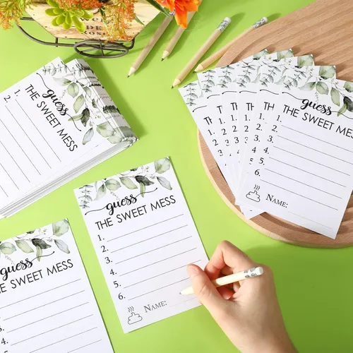 Miniatura 4 de Juego de 67 piezas de pañales sucios de Guess The Sweet Mess para baby shower, incluye letrero de Adivina el dulce lío, 50 tarjetas pequeñas, 10