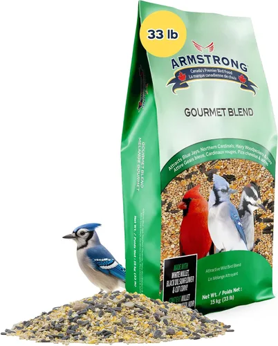 Miniatura 8 de Armstrong Bird Food Mezcla gourmet, 15.4 libras, con mijo blanco y rojo, maíz cortado, trigo, girasol de aceite negro, girasol a rayas, maní