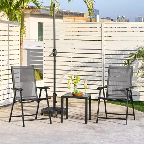 Miniatura 8 de Yaheetech Juego de 4 sillas de comedor para patio con reposabrazos, sillas plegables para exteriores con marco de metal y respaldo para césped, Gris