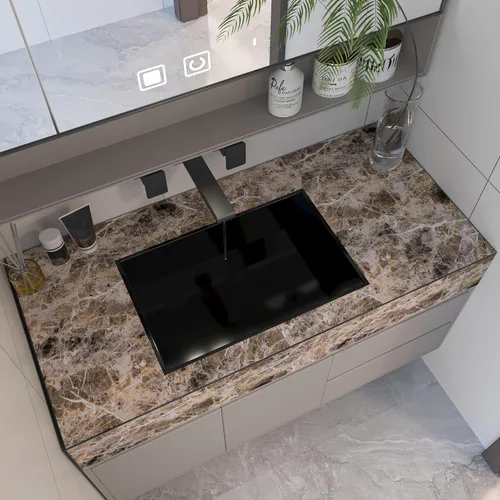 Miniatura 4 de BAYYA Papel de contacto de mármol marrón de 118x16 pulgadas, papel pintado despegar y pegar para gabinetes de cocina, adhesivo de granito para Brwon