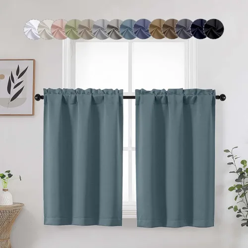 Miniatura 17 de Aqua Cafe - Juego de 2 paneles de cortinas opacas de 24 pulgadas de largo, con aislamiento térmico suave y sólido, para ventanas de baño, sótano